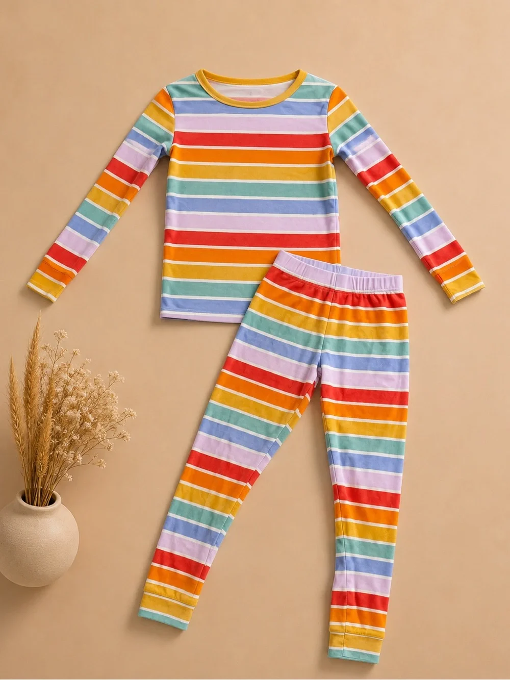 Cat & Jack Girls Rainbow Stripe Pajama Set Size 10 Colorful Long Sleeve